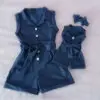 طقم اطفال جينز  - شورت وسترة مع ربطة رأس - Image 2