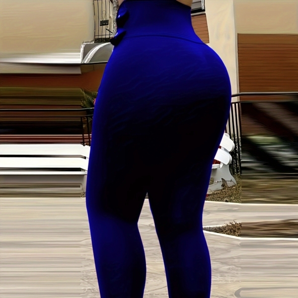 Ladies' Solid Color Buckle And High Waisted Perforated Pants Sexy Slim Fit Pants Sexy Versatile New Clothes - Image 2